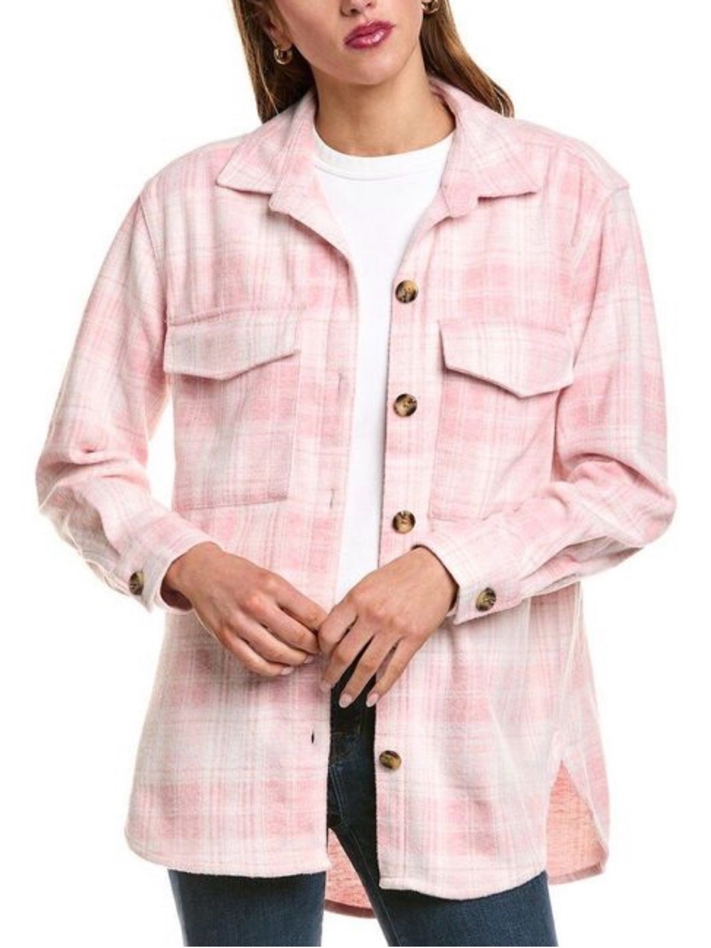 beachlunchlounge Pink and Gray Plaid Shacket